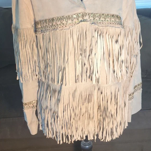 New Free People X Brenda Knight Fringe Embroidered Leather Jacket Size Small